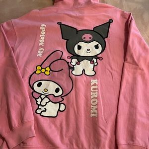 Hello Kitty My Melody and Kuromi pink lightweight zip hoodie size juniors LARGE